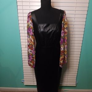 Faux leather dress with flower sleeves Large